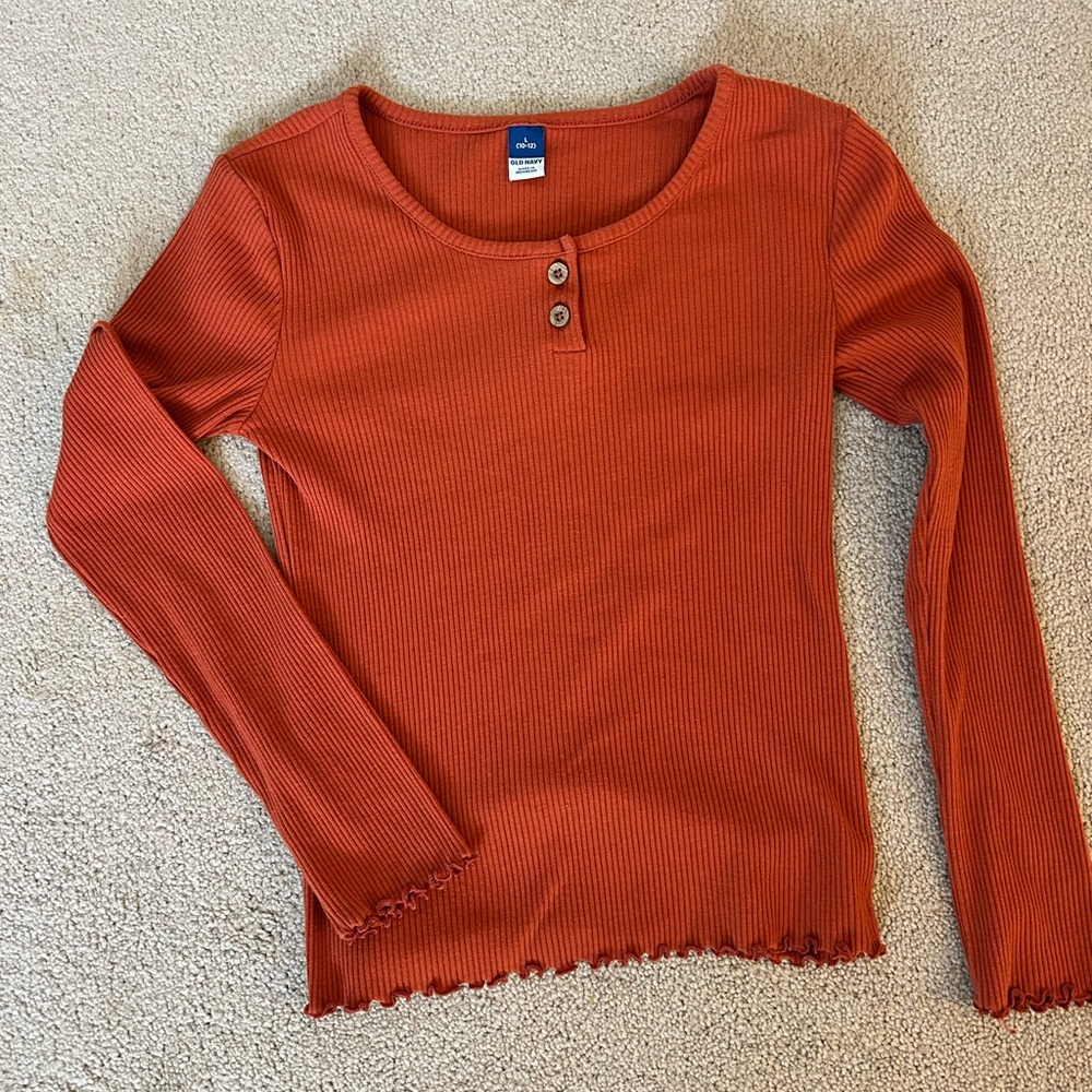 Old Navy Burnt Orange Ribbed Henley Top